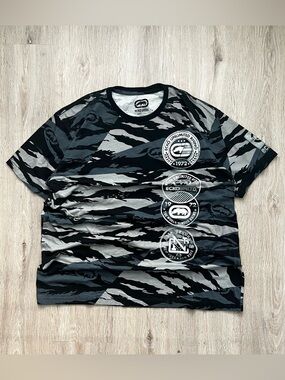 Vintage Y2K Ecko Unltd Grey Camo Embroidered Graphic Logo T Shirt Mens XL Baggy